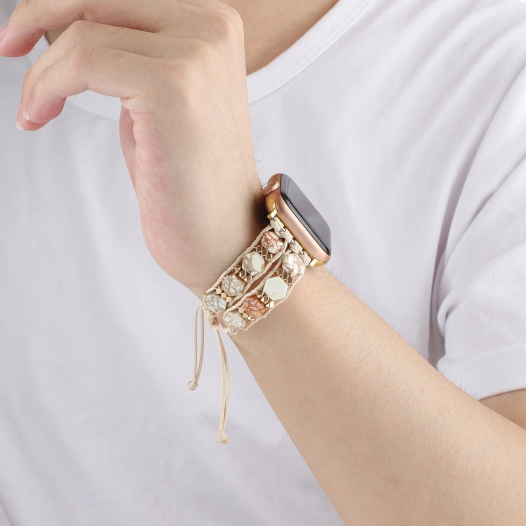 For Apple Watch Ultra 49mm Hexagonal Stones Drawstring Chain Watch Band(Beige) - Watch Bands by PMC TechLife | Online Shopping South Africa | PMC TechLife