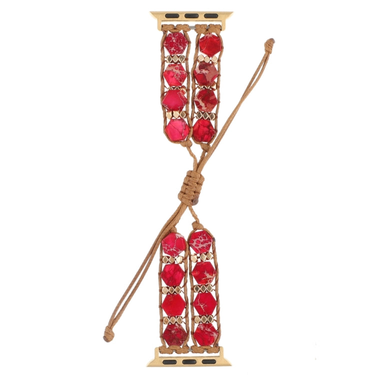 For Apple Watch Series 8 41mm Hexagonal Stones Drawstring Chain Watch Band(Red) - Watch Bands by PMC Jewellery | Online Shopping South Africa | PMC Jewellery