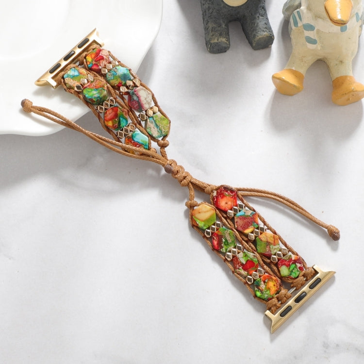 For Apple Watch Series 7 45mm Hexagonal Stones Drawstring Chain Watch Band(Colorful) - Watch Bands by PMC TechLife | Online Shopping South Africa | PMC TechLife