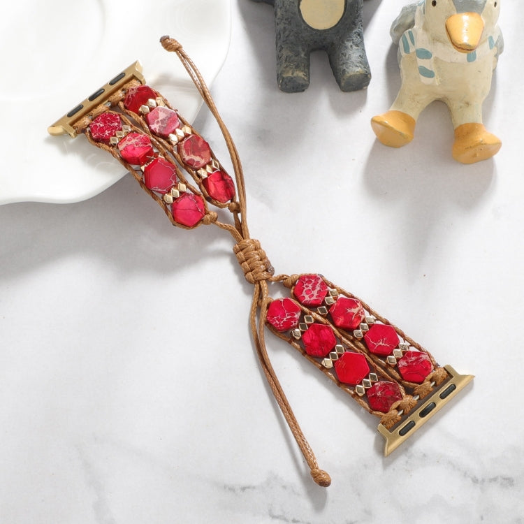 For Apple Watch SE 40mm Hexagonal Stones Drawstring Chain Watch Band(Red) - Watch Bands by PMC TechLife | Online Shopping South Africa | PMC TechLife