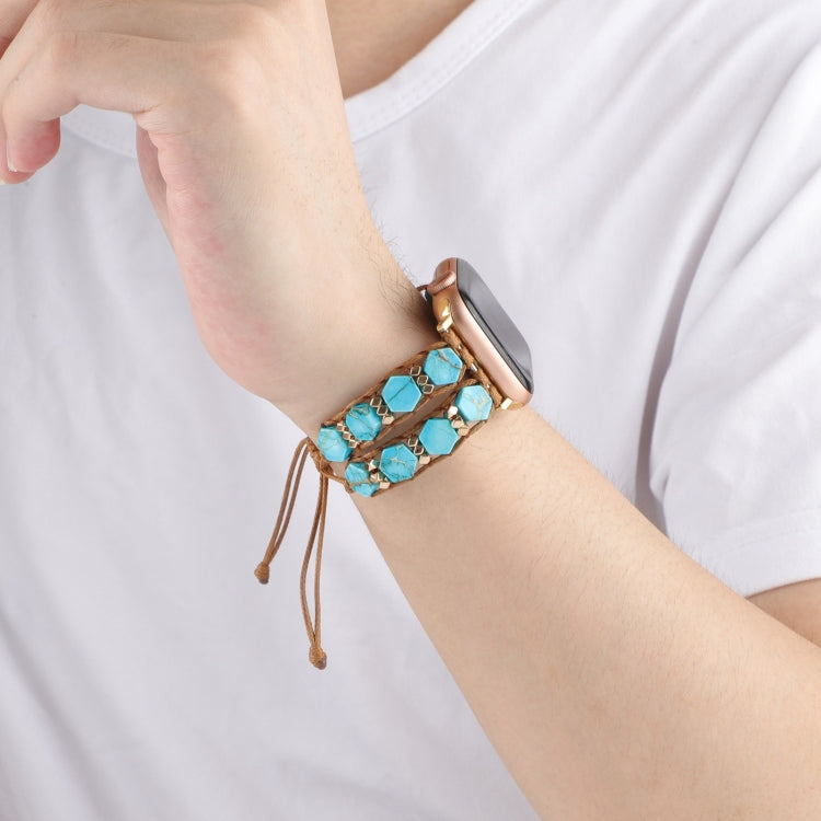 For Apple Watch Series 4 44mm Hexagonal Stones Drawstring Chain Watch Band(Blue) - Watch Bands by PMC TechLife | Online Shopping South Africa | PMC TechLife