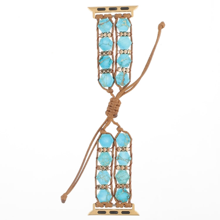 For Apple Watch Series 3 38mm Hexagonal Stones Drawstring Chain Watch Band(Blue) - Watch Bands by PMC TechLife | Online Shopping South Africa | PMC TechLife