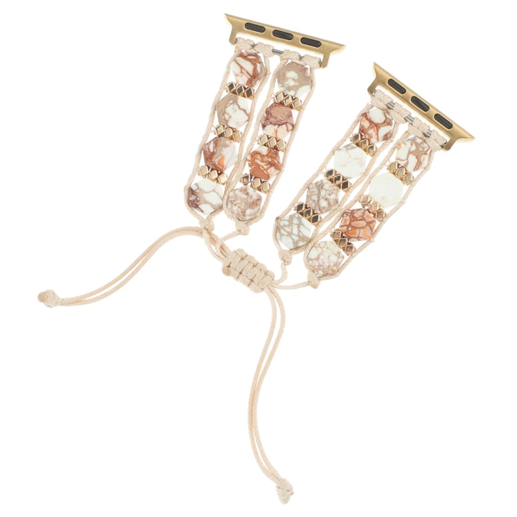 For Apple Watch Series 2 38mm Hexagonal Stones Drawstring Chain Watch Band(Beige) - Watch Bands by PMC TechLife | Online Shopping South Africa | PMC TechLife
