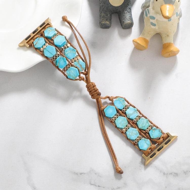 For Apple Watch 42mm Hexagonal Stones Drawstring Chain Watch Band(Blue) - Watch Bands by PMC TechLife | Online Shopping South Africa | PMC TechLife
