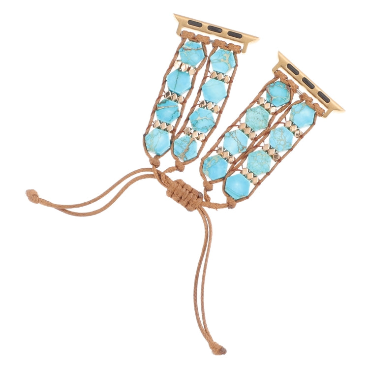 For Apple Watch 42mm Hexagonal Stones Drawstring Chain Watch Band(Blue) - Watch Bands by PMC TechLife | Online Shopping South Africa | PMC TechLife