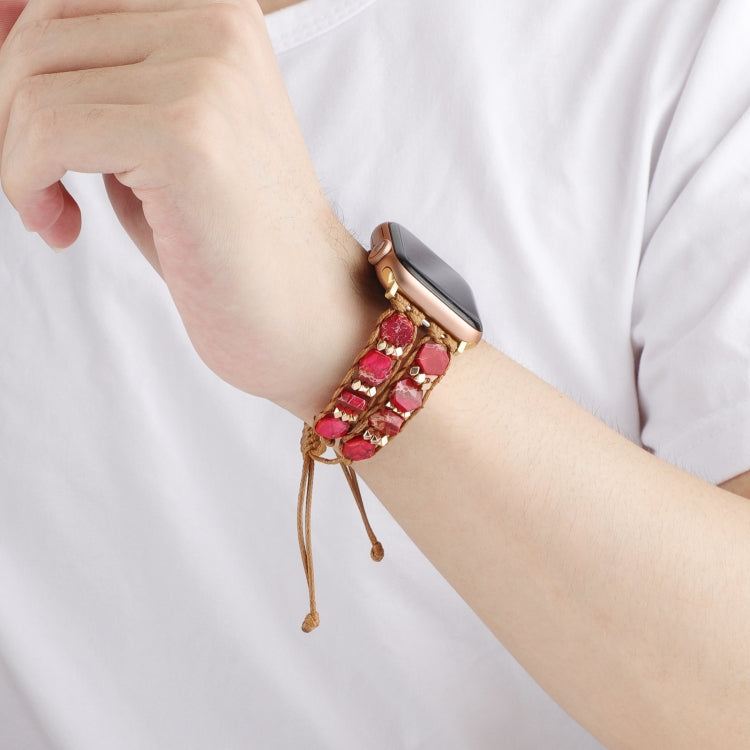 For Apple Watch 42mm Hexagonal Stones Drawstring Chain Watch Band(Red) - free shipping - PMC TechLife - Order now!