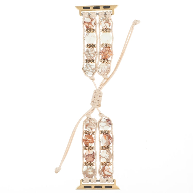 For Apple Watch 38mm Hexagonal Stones Drawstring Chain Watch Band(Beige) - Watch Bands by PMC TechLife | Online Shopping South Africa | PMC TechLife