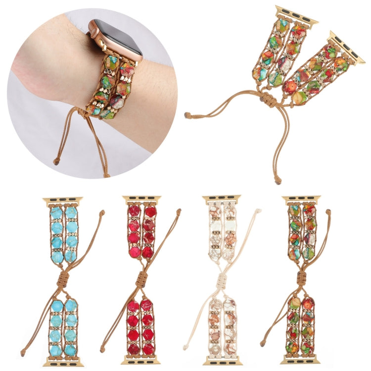 For Apple Watch 38mm Hexagonal Stones Drawstring Chain Watch Band(Beige) - Watch Bands by PMC TechLife | Online Shopping South Africa | PMC TechLife