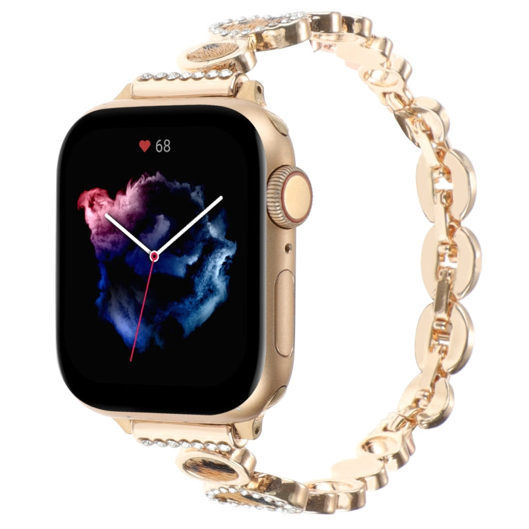 For Apple Watch Series 9 41mm Leopard Rhinestones Metal Chain Watch Band(Gold) - Watch Bands by PMC Jewellery | Online Shopping South Africa | PMC Jewellery