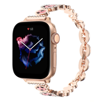 For Apple Watch Series 8 41mm Leopard Rhinestones Metal Chain Watch Band(Rose Gold) - Watch Bands by PMC Jewellery | Online Shopping South Africa | PMC Jewellery