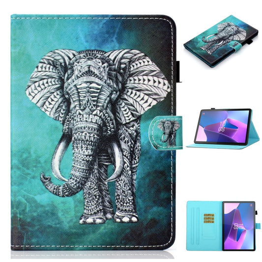 For Lenovo Tab P12 2023 / TB370FU Coloured Drawing Stitching Smart Leather Tablet Case(Elephant) - Lenovo by PMC Jewellery | Online Shopping South Africa | PMC Jewellery | Buy Now Pay Later Mobicred