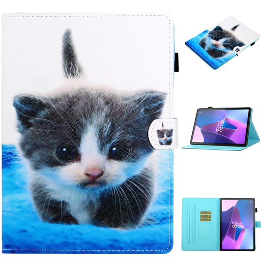 For Lenovo Tab P12 2023 / TB370FU Coloured Drawing Stitching Smart Leather Tablet Case(Blue White Cat) - Lenovo by PMC Jewellery | Online Shopping South Africa | PMC Jewellery | Buy Now Pay Later Mobicred