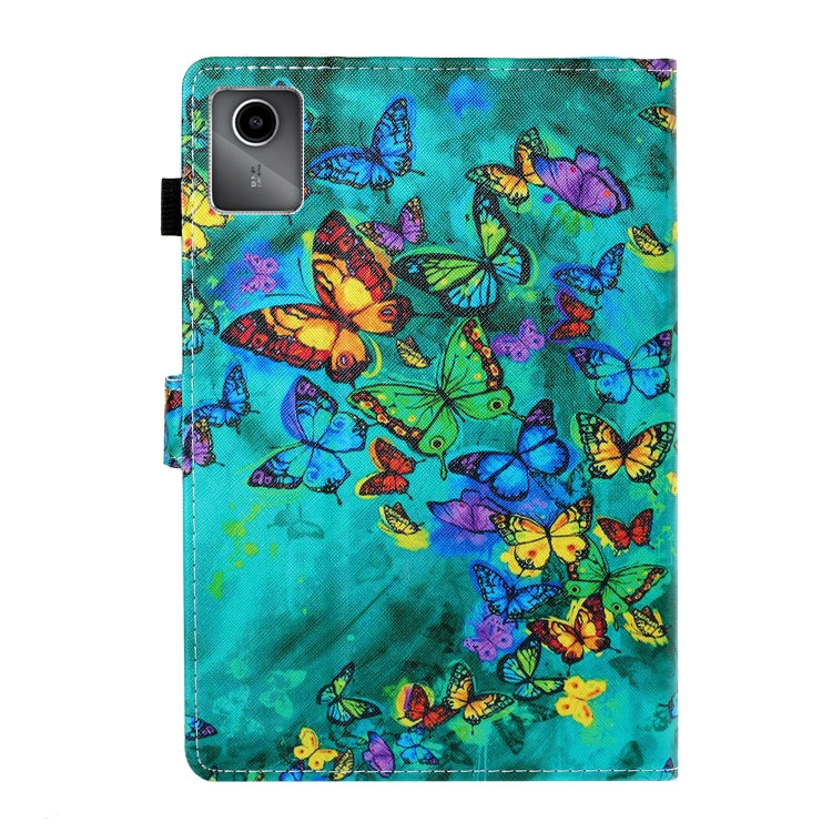For Lenovo Tab M11/ Xiaoxin Pad 11 2024 Coloured Drawing Stitching Smart Leather Tablet Case(Green Butterfly) - Lenovo by PMC Jewellery | Online Shopping South Africa | PMC Jewellery | Buy Now Pay Later Mobicred