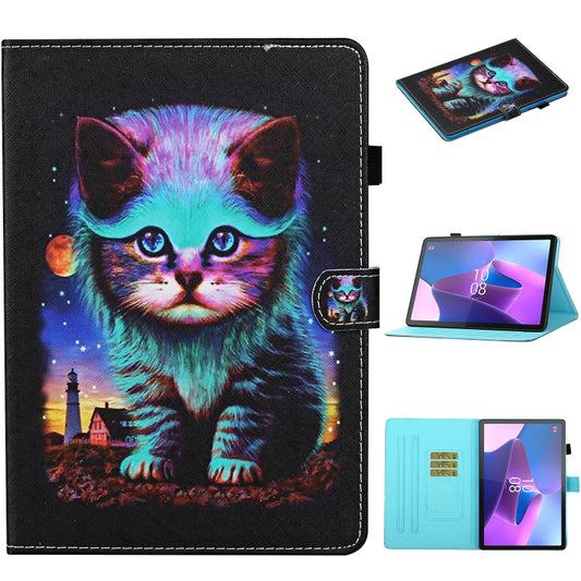 For Lenovo Tab P12 2023 / TB370FU Coloured Drawing Stitching Smart Leather Tablet Case(Night Cat) - Lenovo by PMC Jewellery | Online Shopping South Africa | PMC Jewellery | Buy Now Pay Later Mobicred