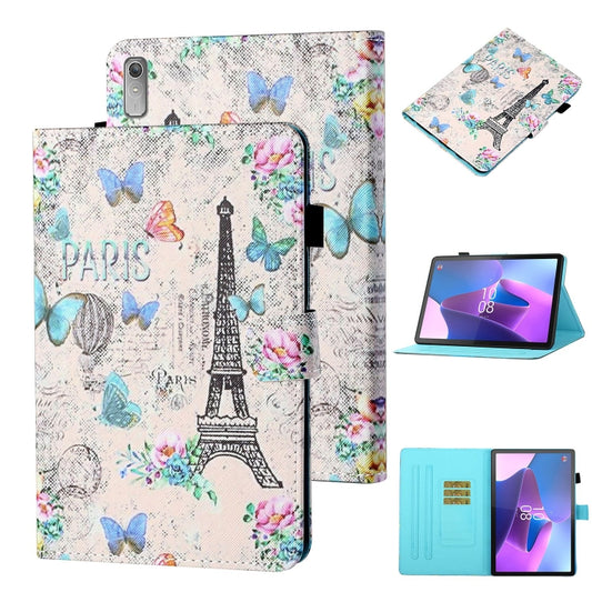 For Lenovo Tab P12 2023 / TB370FU Coloured Drawing Stitching Smart Leather Tablet Case(Tower Butterflies) - Lenovo by PMC Jewellery | Online Shopping South Africa | PMC Jewellery | Buy Now Pay Later Mobicred