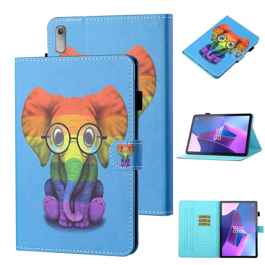 For Lenovo Tab P12 2023 / TB370FU Coloured Drawing Stitching Smart Leather Tablet Case(Colorful Elephant) - Lenovo by PMC Jewellery | Online Shopping South Africa | PMC Jewellery | Buy Now Pay Later Mobicred