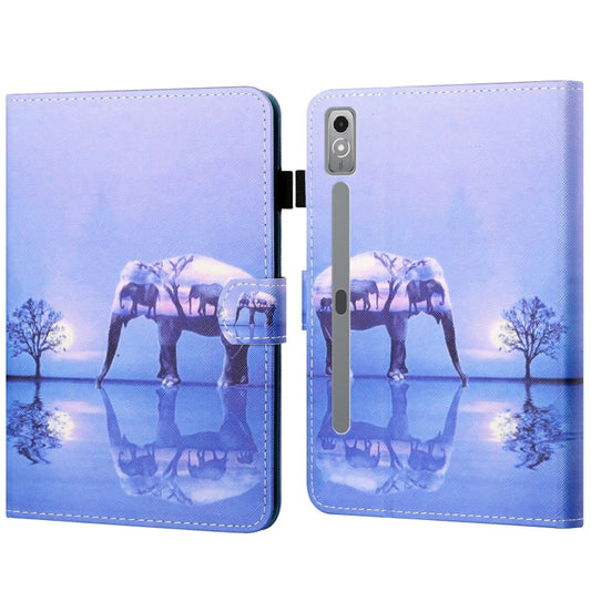 For Lenovo Tab P12 2023 / TB370FU Coloured Drawing Stitching Smart Leather Tablet Case(Tree and Elephant) - Lenovo by PMC Jewellery | Online Shopping South Africa | PMC Jewellery | Buy Now Pay Later Mobicred