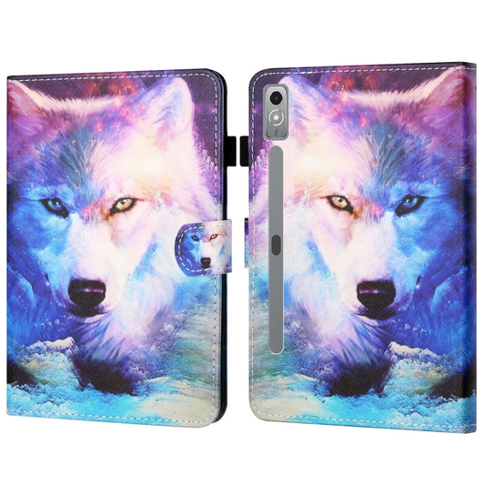 For Lenovo Tab P12 2023 / TB370FU Coloured Drawing Stitching Smart Leather Tablet Case(Wolf) - Lenovo by PMC Jewellery | Online Shopping South Africa | PMC Jewellery | Buy Now Pay Later Mobicred