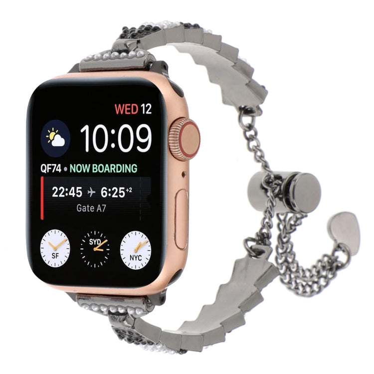 For Apple Watch SE 2023 44mm Shell Beads Chain Bracelet Metal Watch Band(Black White) - Watch Bands by PMC Jewellery | Online Shopping South Africa | PMC Jewellery