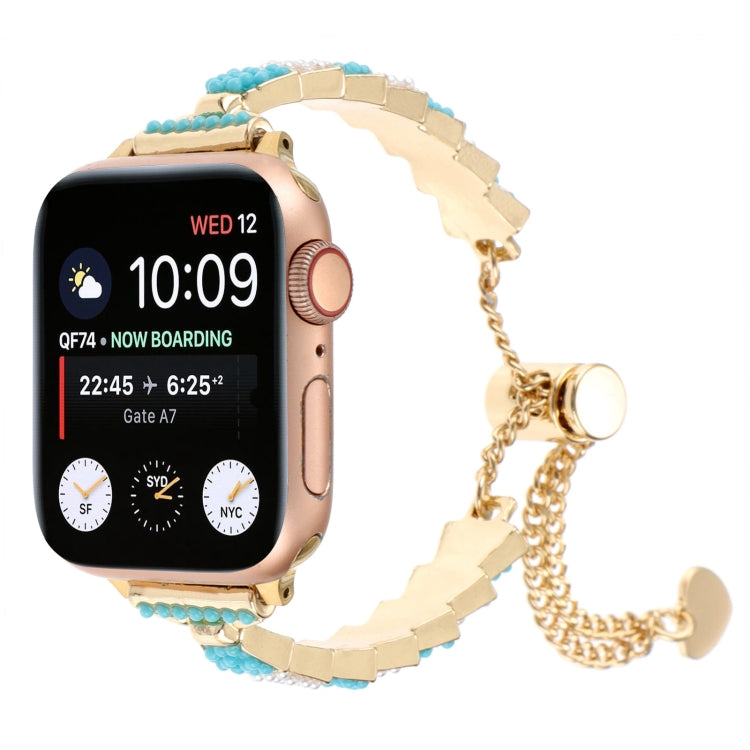 For Apple Watch Series 9 45mm Shell Beads Chain Bracelet Metal Watch Band(Blue White Gold) - Watch Bands by PMC Jewellery | Online Shopping South Africa | PMC Jewellery