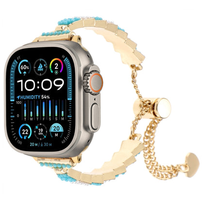 For Apple Watch Ultra 49mm Shell Beads Chain Bracelet Metal Watch Band(Blue White Gold) - Watch Bands by PMC Jewellery | Online Shopping South Africa | PMC Jewellery