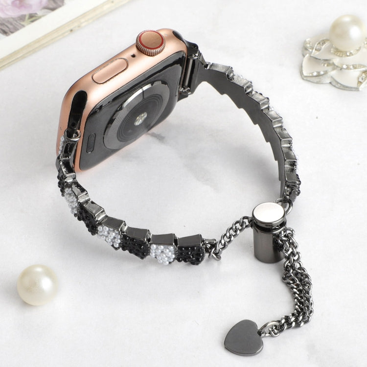 For Apple Watch Series 4 44mm Shell Beads Chain Bracelet Metal Watch Band(Black White) - Watch Bands by PMC Jewellery | Online Shopping South Africa | PMC Jewellery