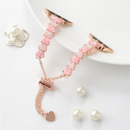 For Apple Watch Series 3 38mm Shell Beads Chain Bracelet Metal Watch Band(Pink White Rose Gold) - Watch Bands by PMC Jewellery | Online Shopping South Africa | PMC Jewellery