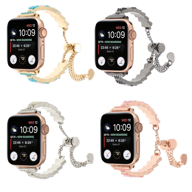 For Apple Watch 38mm Shell Beads Chain Bracelet Metal Watch Band(Pink White Rose Gold) - Watch Bands by PMC Jewellery | Online Shopping South Africa | PMC Jewellery