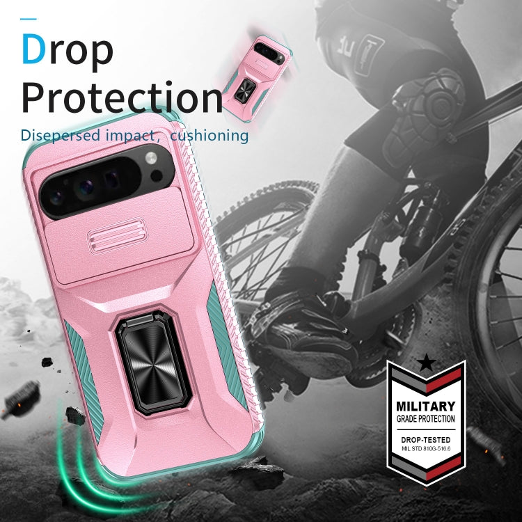 For Google Pixel 9 Pro XL Sliding Camshield Holder Phone Case(Pink + Grey Green) - Google Cases by PMC TechLife | Online Shopping South Africa | PMC TechLife | Buy Now Pay Later Mobicred