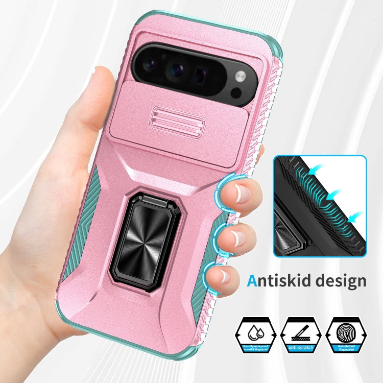 For Google Pixel 9 Pro XL Sliding Camshield Holder Phone Case(Pink + Grey Green) - Google Cases by PMC TechLife | Online Shopping South Africa | PMC TechLife | Buy Now Pay Later Mobicred