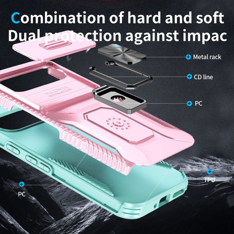 For Google Pixel 9 Pro XL Sliding Camshield Holder Phone Case(Pink + Grey Green) - Google Cases by PMC Jewellery | Online Shopping South Africa | PMC Jewellery | Buy Now Pay Later Mobicred