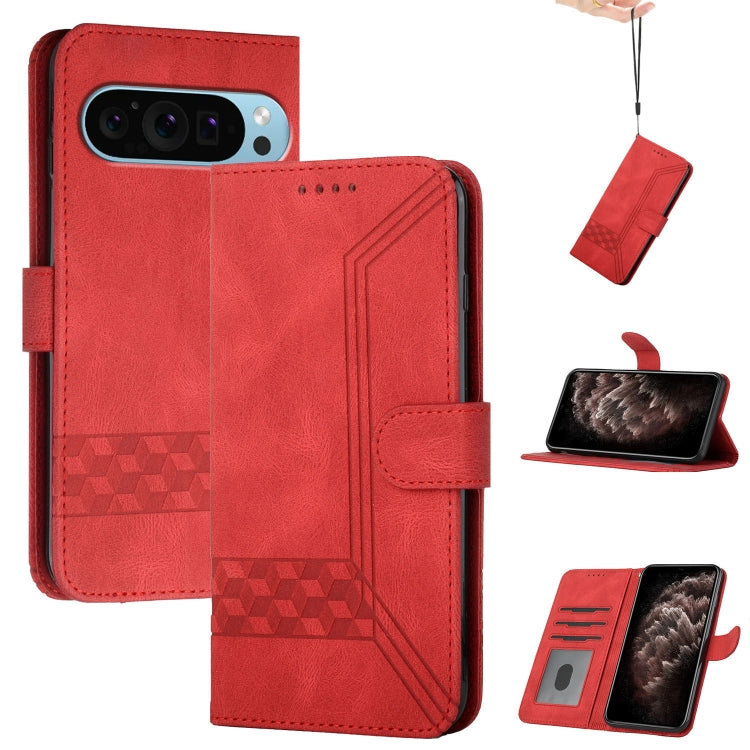 For Google Pixel 9 Cubic Skin Feel Flip Leather Phone Case(Red) - free shipping - PMC TechLife - Order now!