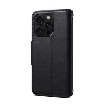 For iPhone 16 Pro Denior Cowhide Texture Wallet Style Leather Phone Case(Black) - iPhone 16 Pro Cases by Denior | Online Shopping South Africa | PMC Jewellery | Buy Now Pay Later Mobicred