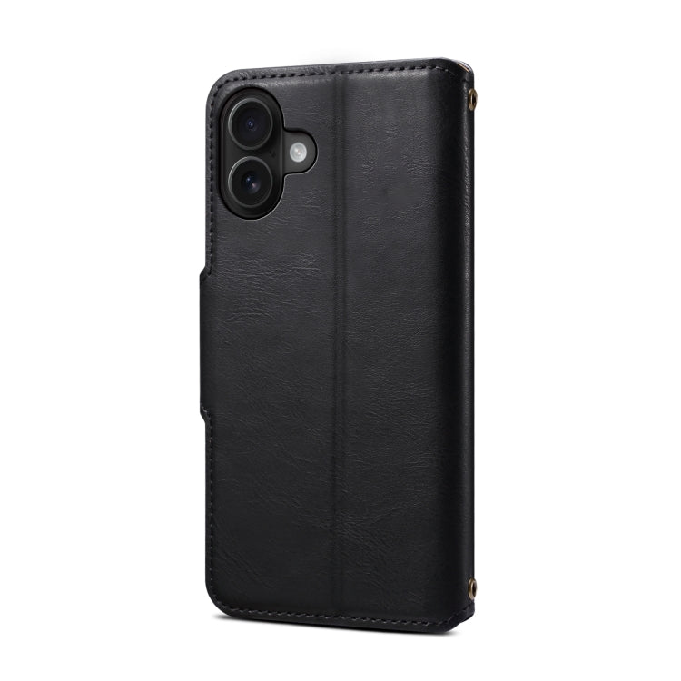 For iPhone 16 Plus Denior Cowhide Texture Wallet Style Leather Phone Case(Black) - iPhone 16 Plus Cases by Denior | Online Shopping South Africa | PMC Jewellery | Buy Now Pay Later Mobicred