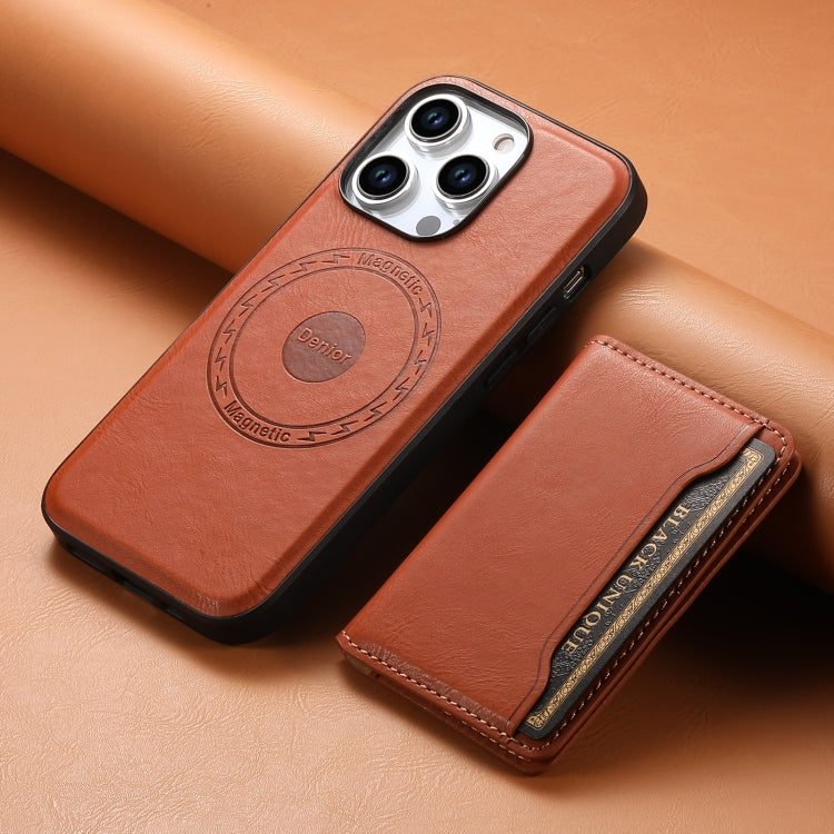 For iPhone 15 Pro Max Denior Cowhide Texture Leather MagSafe Detachable Wallet Phone Case(Brown) - iPhone 15 Pro Max Cases by Denior | Online Shopping South Africa | PMC Jewellery | Buy Now Pay Later Mobicred