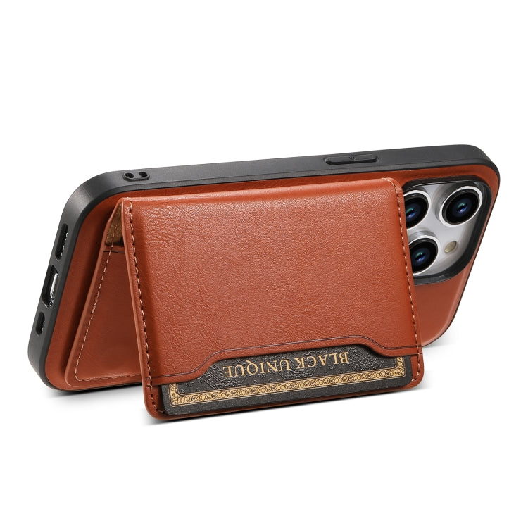 For iPhone 15 Denior Cowhide Texture Leather MagSafe Detachable Wallet Phone Case(Brown) - iPhone 15 Cases by Denior | Online Shopping South Africa | PMC Jewellery | Buy Now Pay Later Mobicred