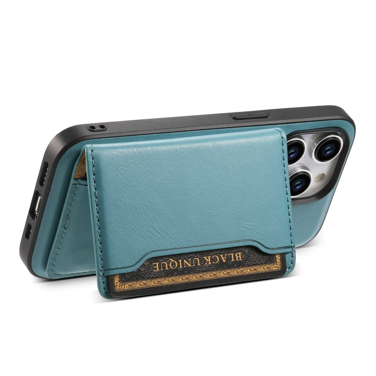 For iPhone 14 Denior Cowhide Texture Leather MagSafe Detachable Wallet Phone Case(Blue) - iPhone 14 Cases by Denior | Online Shopping South Africa | PMC Jewellery | Buy Now Pay Later Mobicred