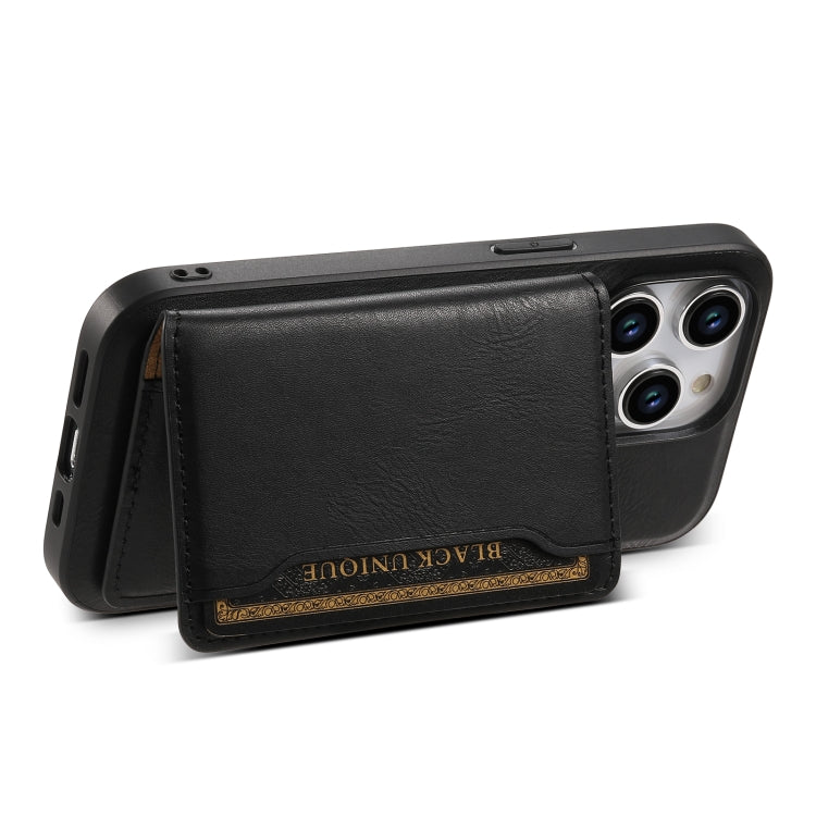 For iPhone 14 Denior Cowhide Texture Leather MagSafe Detachable Wallet Phone Case(Black) - iPhone 14 Cases by Denior | Online Shopping South Africa | PMC Jewellery | Buy Now Pay Later Mobicred