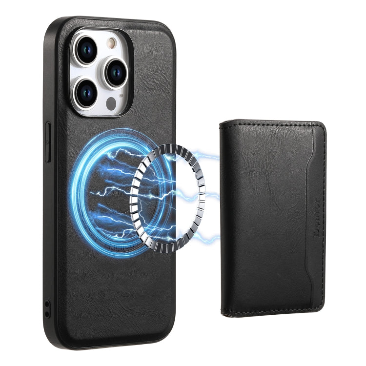 For iPhone 14 Pro Denior Cowhide Texture Leather MagSafe Detachable Wallet Phone Case(Black) - iPhone 14 Pro Cases by Denior | Online Shopping South Africa | PMC Jewellery | Buy Now Pay Later Mobicred