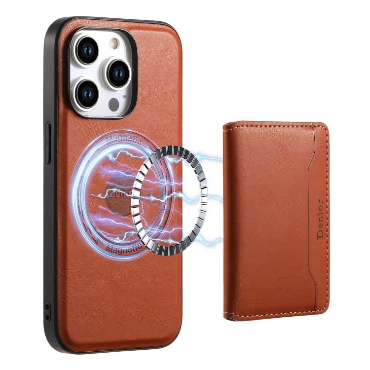 For iPhone 14 Pro Max Denior Cowhide Texture Leather MagSafe Detachable Wallet Phone Case(Brown) - iPhone 14 Pro Max Cases by Denior | Online Shopping South Africa | PMC Jewellery | Buy Now Pay Later Mobicred