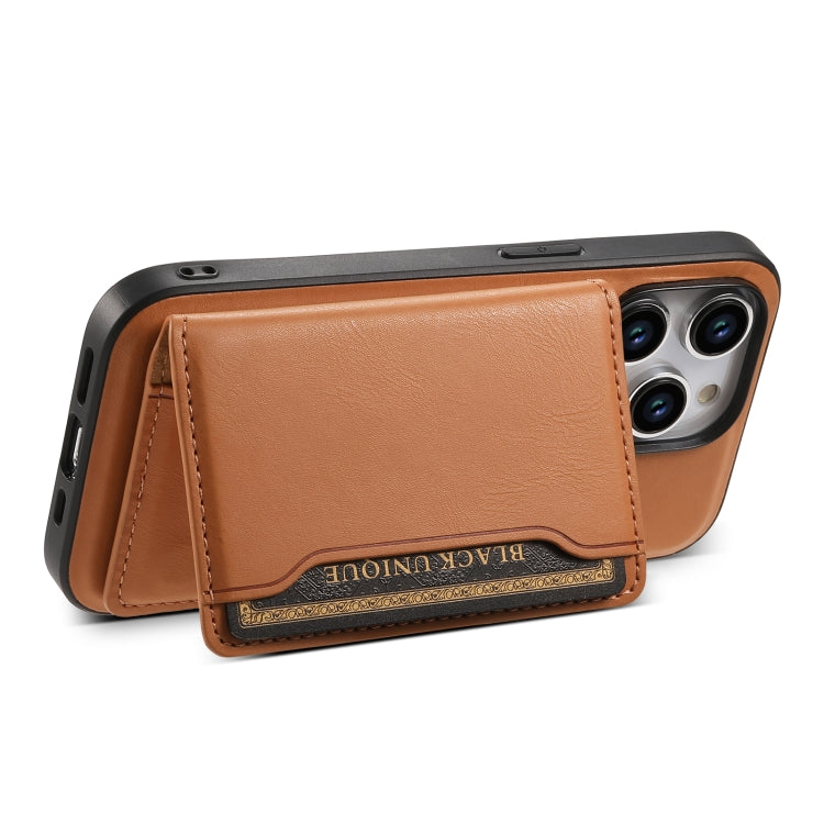 For iPhone 13 Pro Denior Cowhide Texture Leather MagSafe Detachable Wallet Phone Case(Khaki) - iPhone 13 Pro Cases by Denior | Online Shopping South Africa | PMC Jewellery | Buy Now Pay Later Mobicred