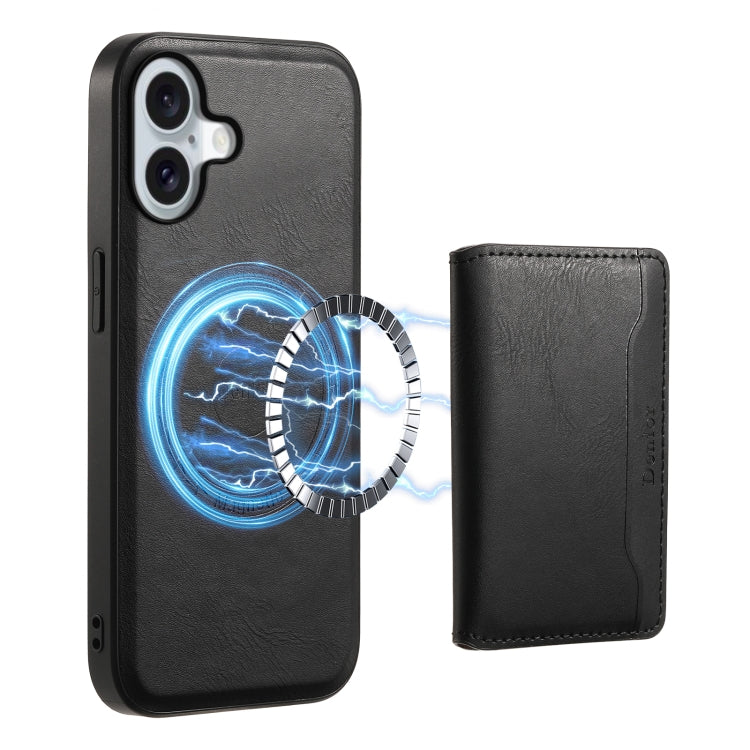 For iPhone 16 Denior Cowhide Texture Leather MagSafe Detachable Wallet Phone Case(Black) - iPhone 16 Cases by Denior | Online Shopping South Africa | PMC TechLife | Buy Now Pay Later Mobicred