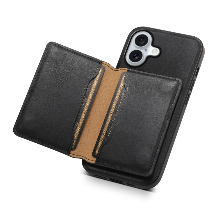 For iPhone 16 Plus Denior Cowhide Texture Leather MagSafe Detachable Wallet Phone Case(Black) - iPhone 16 Plus Cases by Denior | Online Shopping South Africa | PMC Jewellery | Buy Now Pay Later Mobicred