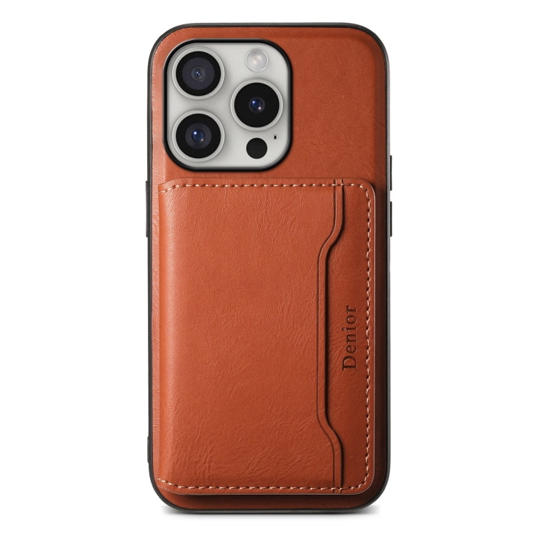 For iPhone 16 Pro Denior Cowhide Texture Leather MagSafe Detachable Wallet Phone Case(Brown) - iPhone 16 Pro Cases by Denior | Online Shopping South Africa | PMC TechLife | Buy Now Pay Later Mobicred