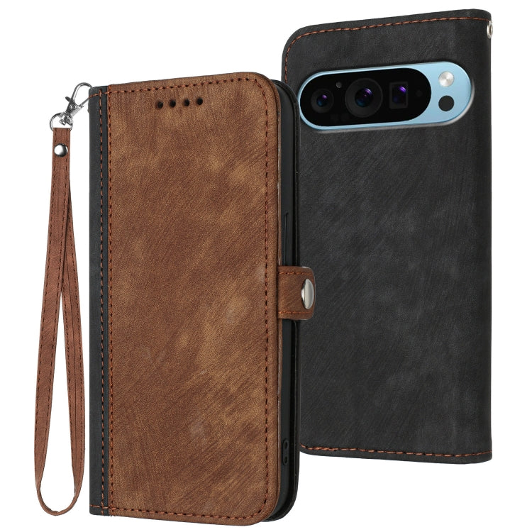 For Google Pixel 9 Pro Side Buckle Double Fold Hand Strap Leather Phone Case(Brown) - Google Cases by PMC Jewellery | Online Shopping South Africa | PMC Jewellery | Buy Now Pay Later Mobicred