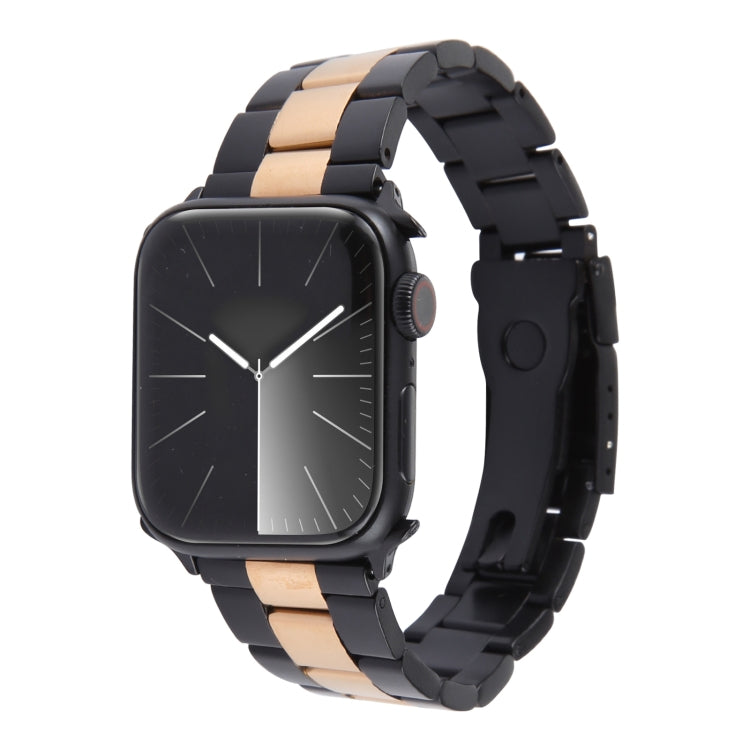 For Apple Watch Ultra 49mm Three-Bead Stainless Steel Watch Band(Black Rose Gold) - Watch Bands by PMC Jewellery | Online Shopping South Africa | PMC Jewellery