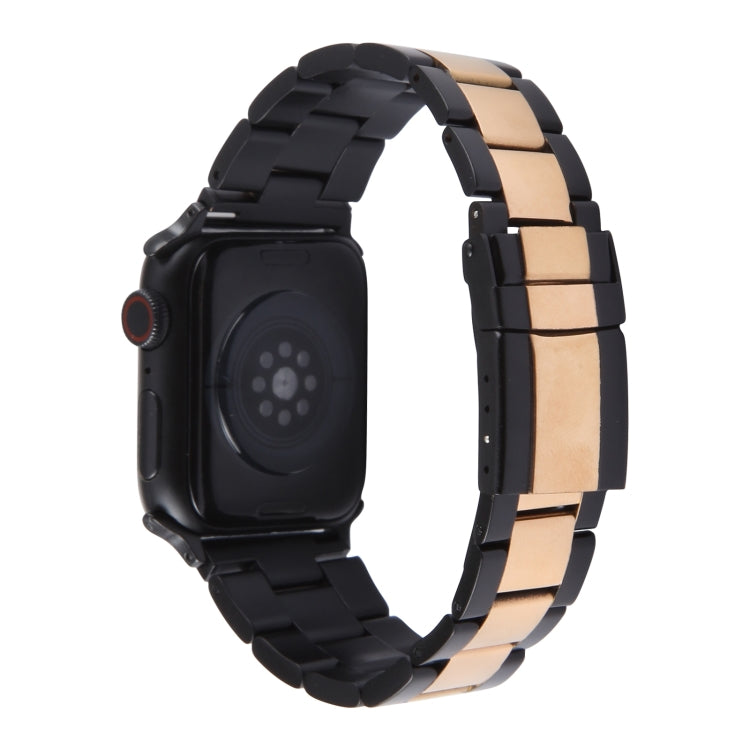 For Apple Watch Series 8 45mm Three-Bead Stainless Steel Watch Band(Black Rose Gold) - Watch Bands by PMC Jewellery | Online Shopping South Africa | PMC Jewellery