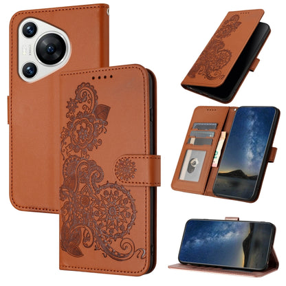 For Huawei Pura 70 Datura Flower Embossed Flip Leather Phone Case(Brown) - Huawei Cases by PMC Jewellery | Online Shopping South Africa | PMC Jewellery | Buy Now Pay Later Mobicred