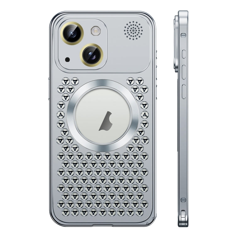 For iPhone 15 Plus Spring Buckle MagSafe Magnetic Metal Aromatherapy Phone Case(Silver) - iPhone 15 Plus Cases by PMC TechLife | Online Shopping South Africa | PMC TechLife