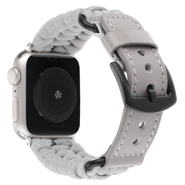 For Apple Watch Ultra 2 49mm Plain Paracord Genuine Leather Watch Band(Grey) - Watch Bands by PMC TechLife | Online Shopping South Africa | PMC TechLife | Buy Now Pay Later Mobicred